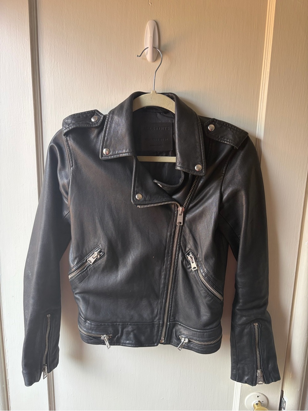 AllSaints Black Lamb Leather Biker Jacket